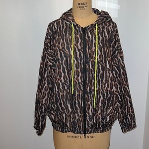 Pam & Gela Move Fast Zip-Up Cheetah Print Hooded Windbreaker S NWT